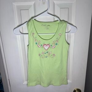 Y2K girls Green embroidered Tank Top with Heart Design